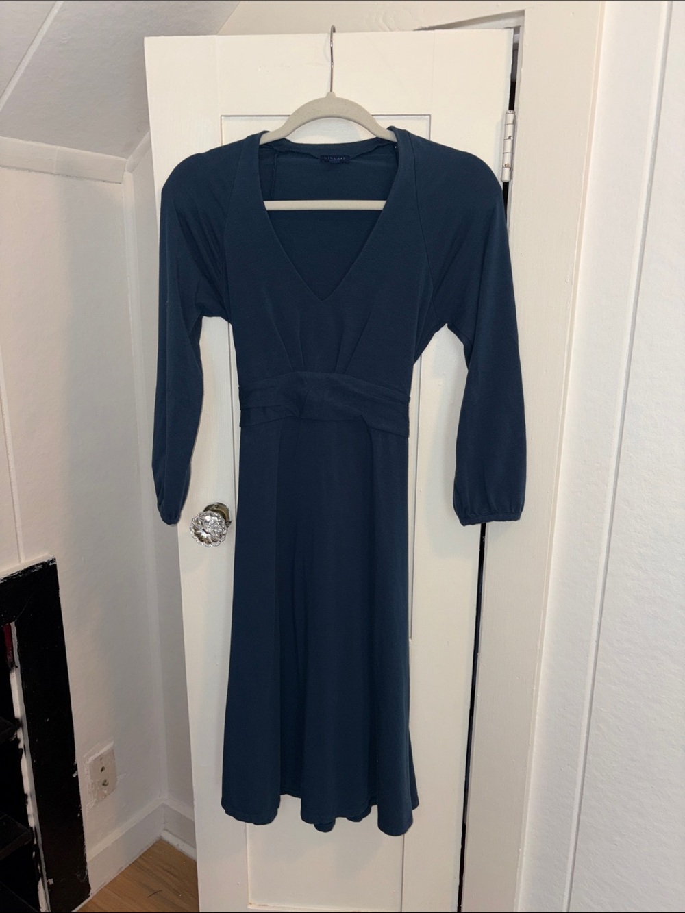 Lilla P Deep Teal Long Sleeve V-Neck Midi Dress